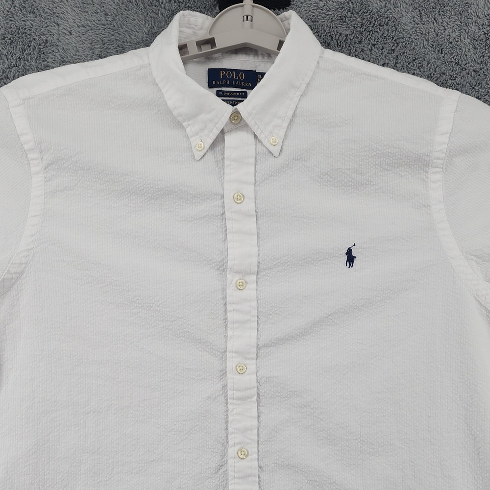 Polo Ralph Lauren Shirt Mens XL White Seersucker RL Prepster Untucked Fit Pony